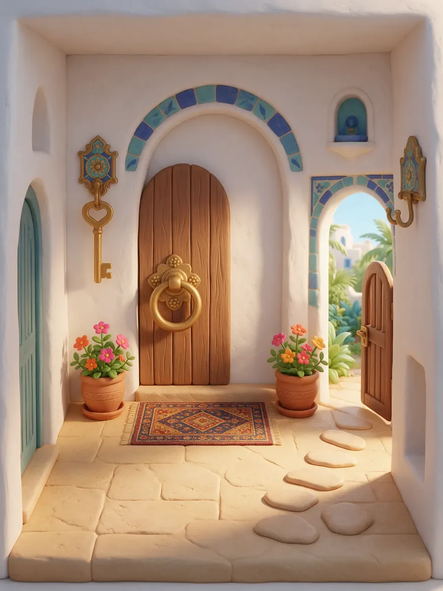 A memory palace room with numbered spots