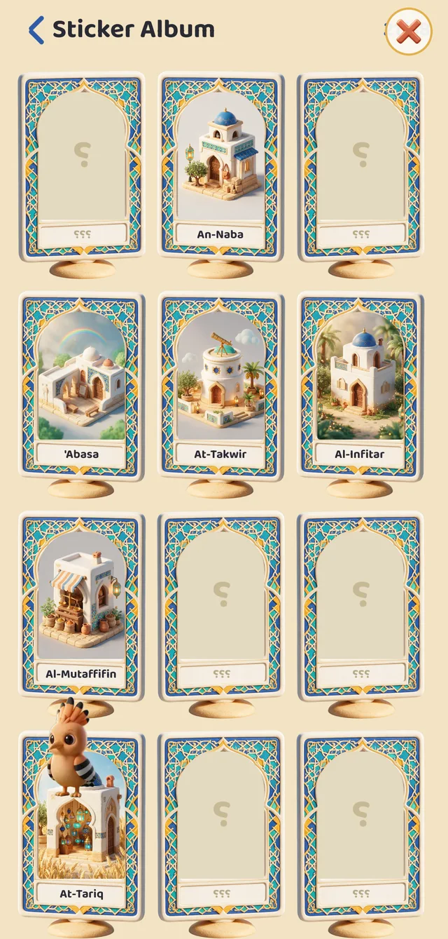 Sticker album with a sticker for every surah